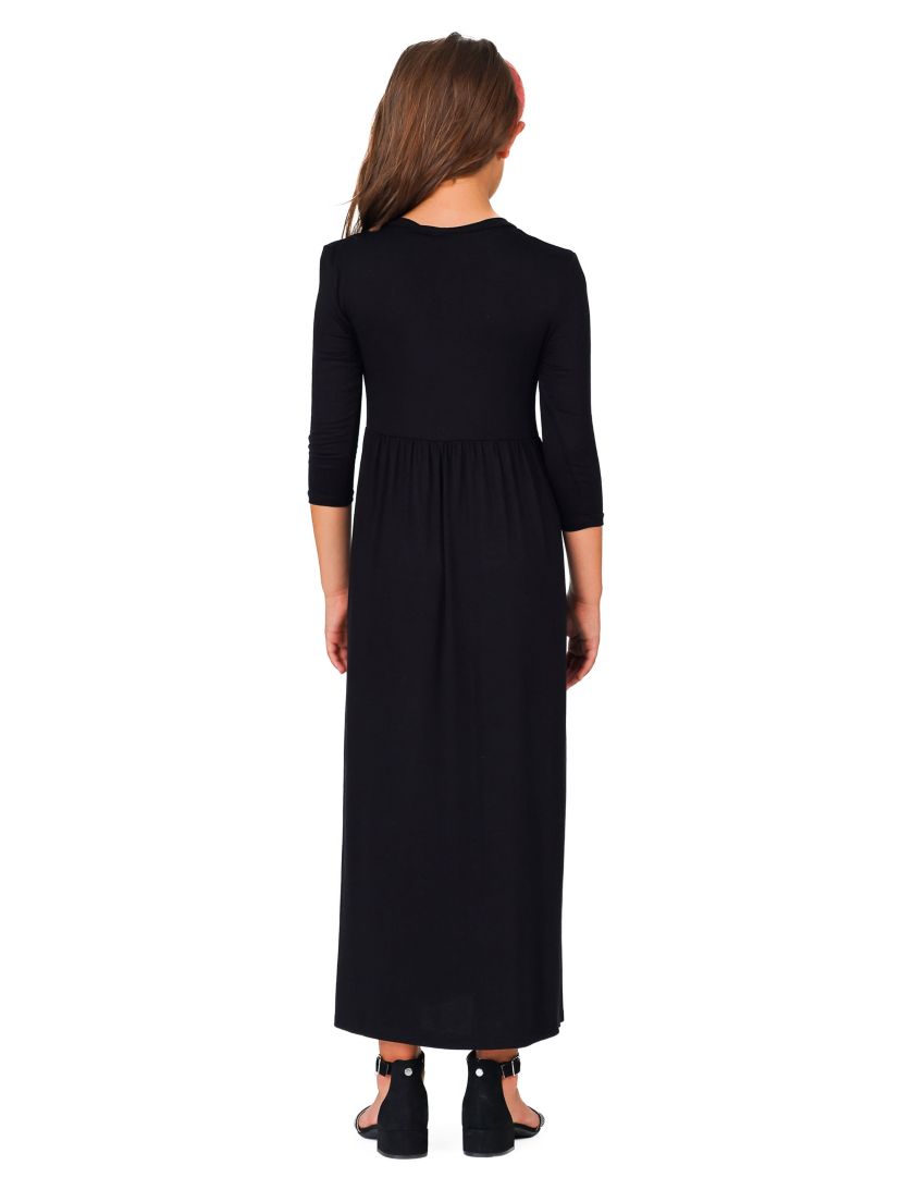 Girls Three Quarter Sleeve Pleated Maxi Dress Machine Washable