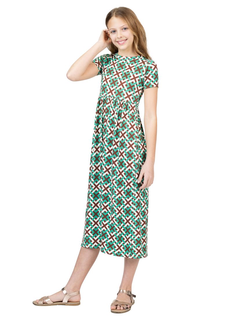 Girls Short Sleeve Green Maxi Dress