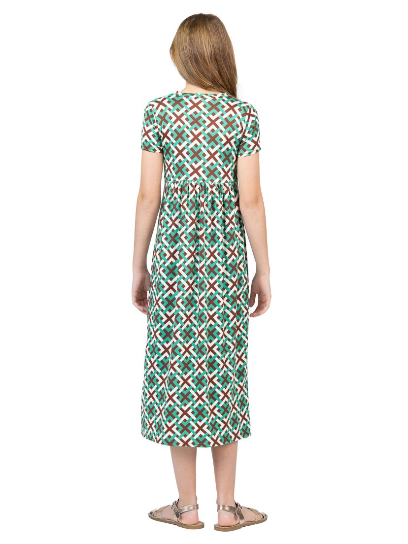 Girls Short Sleeve Green Maxi Dress