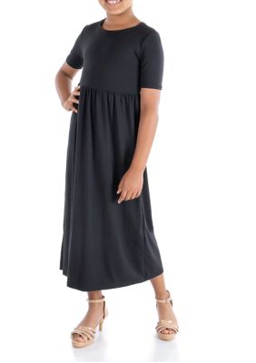 Girls Short Sleeve Pleated Midi Dress