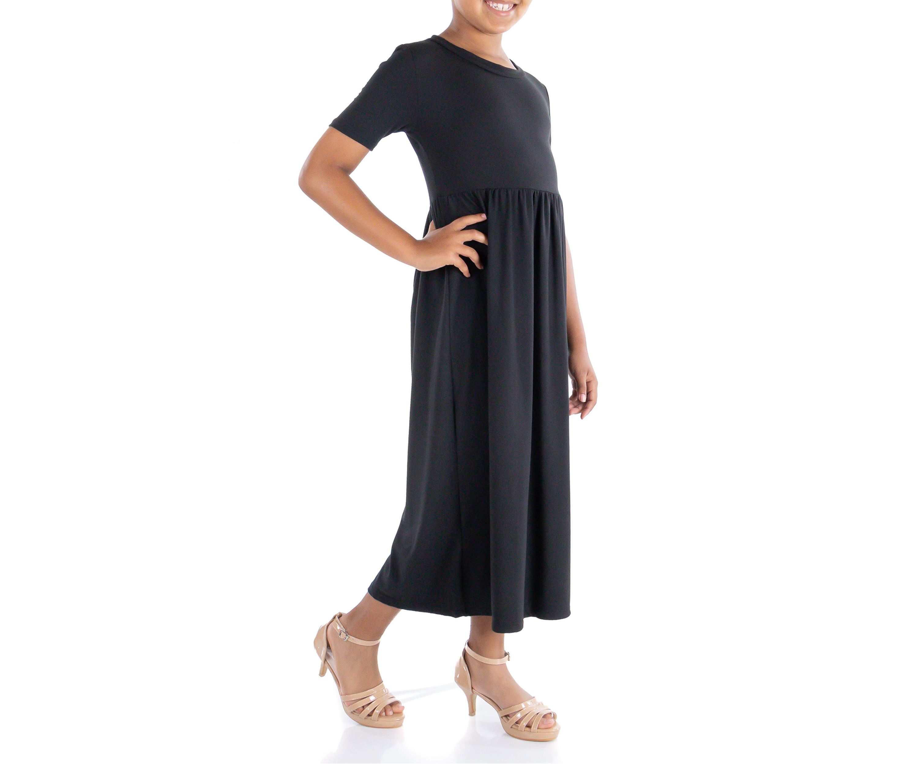 Girls Short Sleeve Pleated Midi Dress