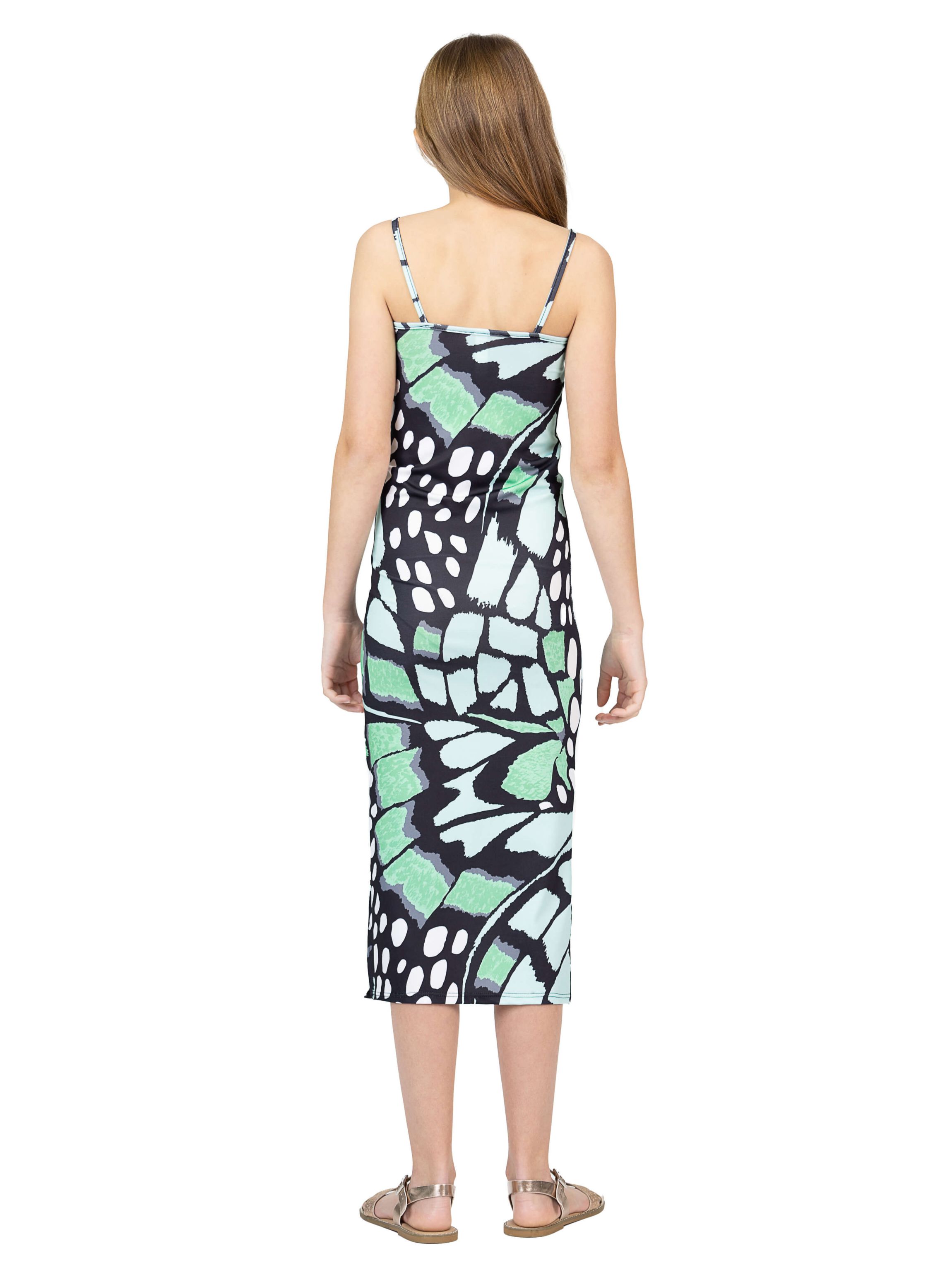 Girls Butterfly Print Spaghetti Strap Maxi Dress