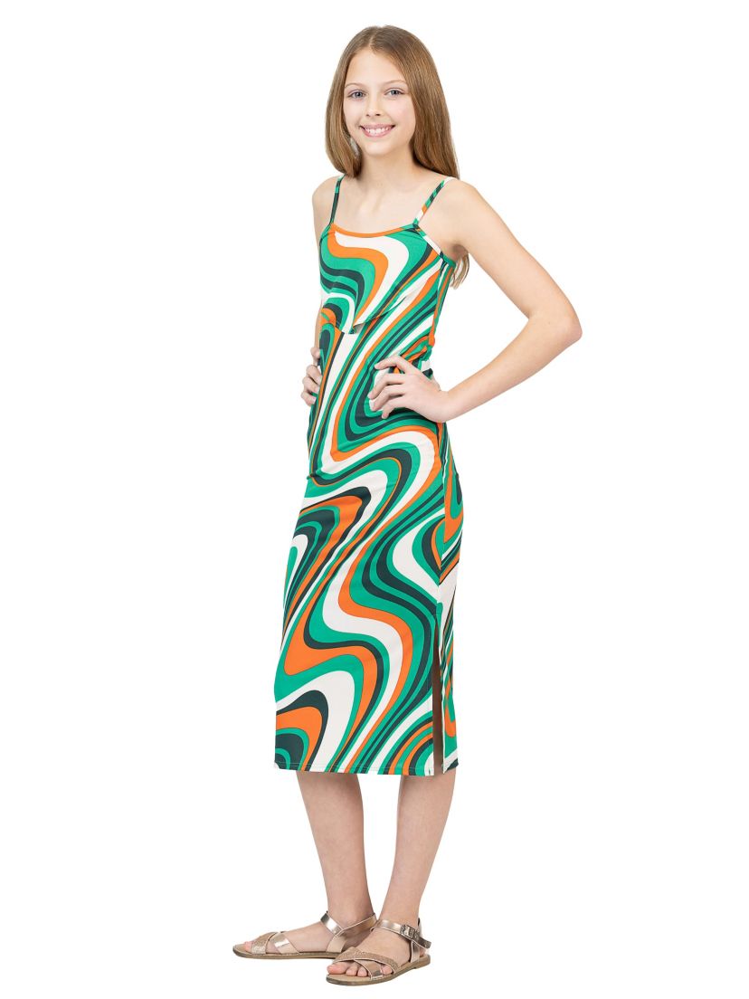 Girls Green Ruffle Spaghetti Strap Maxi Dress