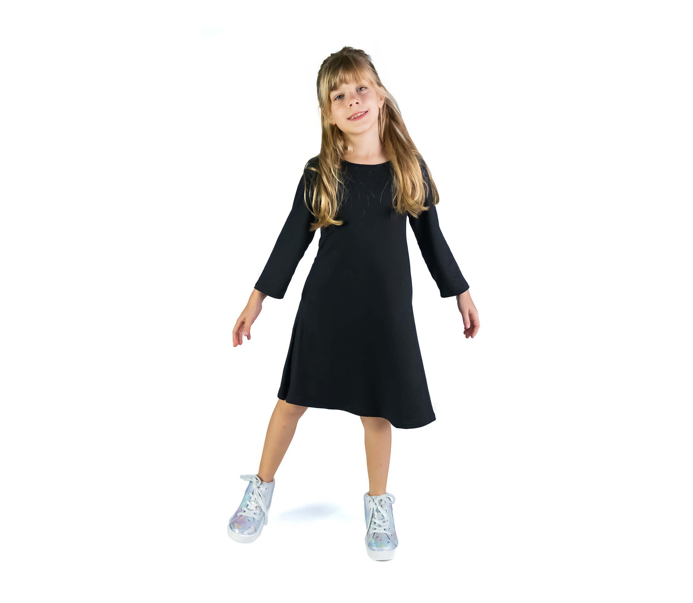 Girls Long Sleeve Loose Fit Knee Length Tunic Pocket Dress