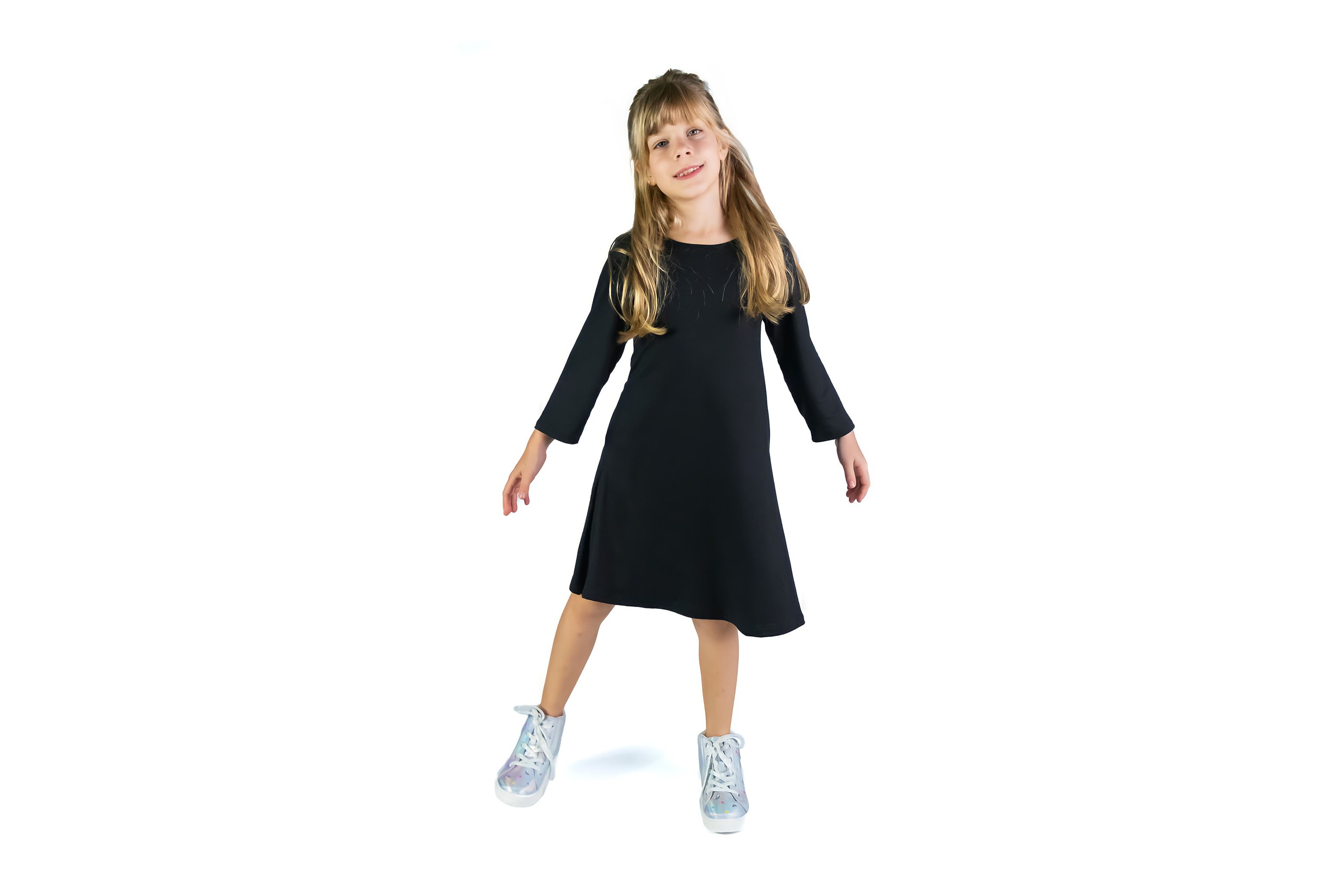 Girls Long Sleeve Loose Fit Knee Length Tunic Pocket Dress