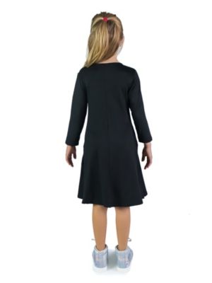 Girls Long Sleeve Loose Fit Knee Length Tunic Pocket Dress