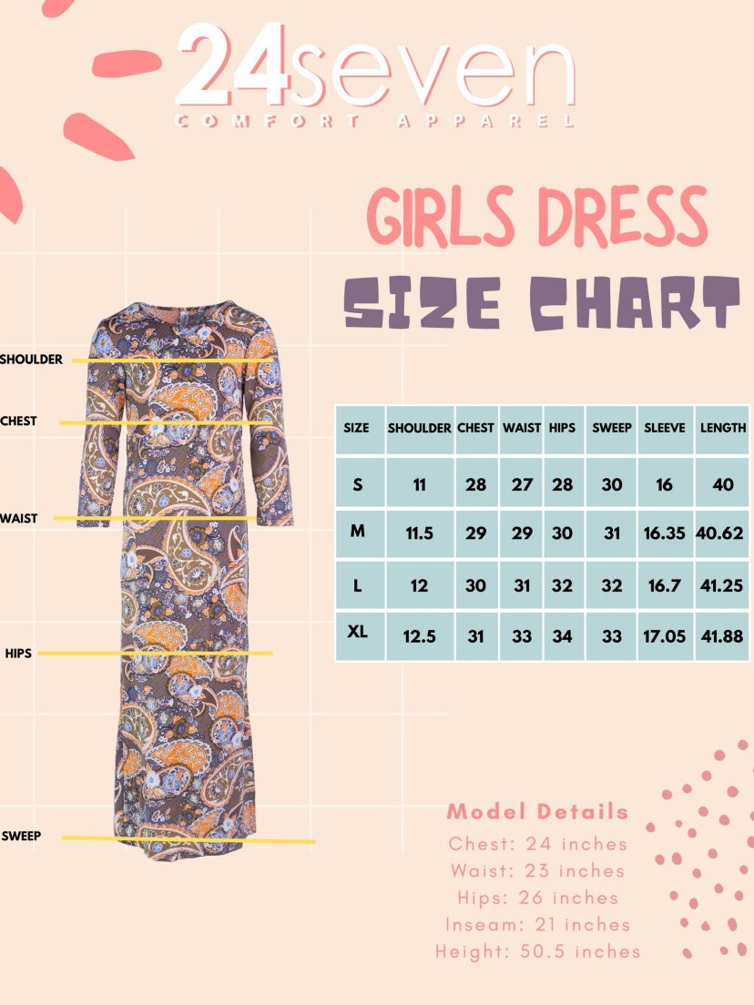 Girls Brown Fall Print Long Sleeve Side Slit Maxi Dress