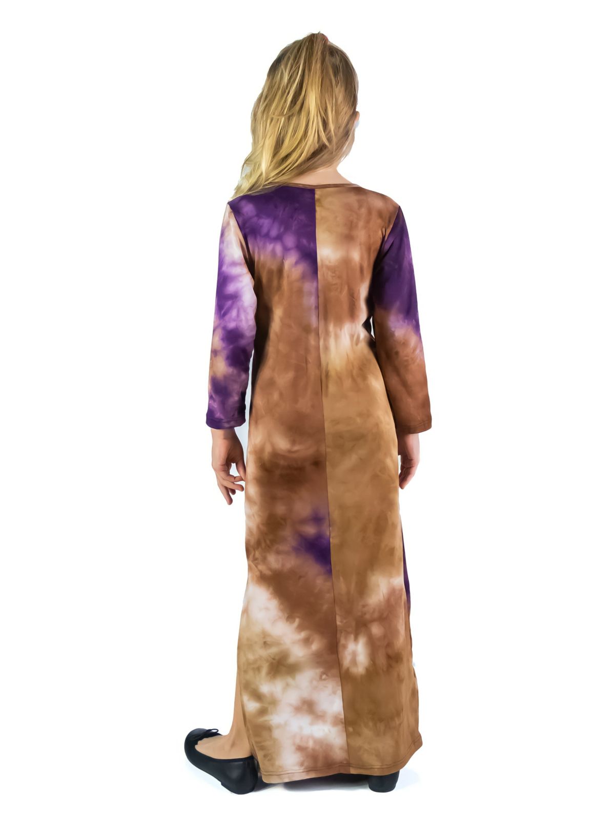 Girls Purple Tie Dye Long Sleeve Side Slit Maxi Dress