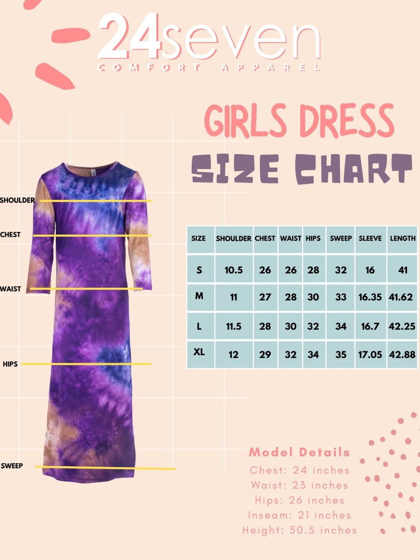 Girls Purple Tie Dye Long Sleeve Side Slit Maxi Dress
