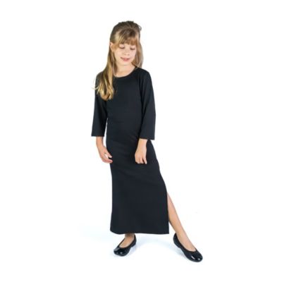 Girls Long Sleeve Side Slit Maxi Dress Solid Color