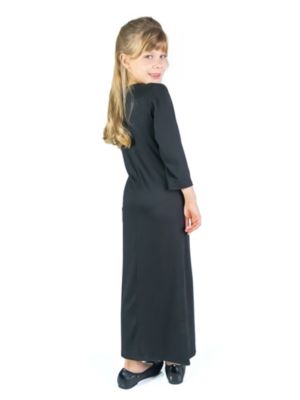 Girls Long Sleeve Side Slit Maxi Dress Solid Color