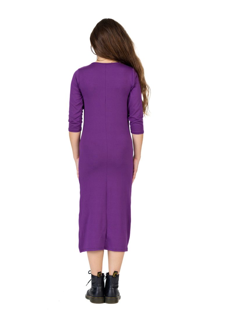 Girls Long Sleeve Side Slit Maxi Dress Solid Color