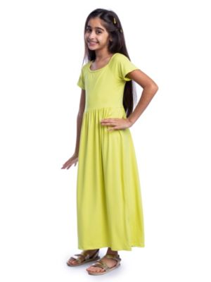 Girls Long Sleeve Side Slit Maxi Dress Solid Color