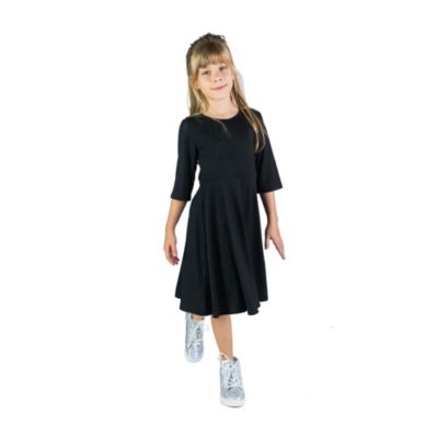 24seven Comfort Apparel Girls Knee Length Fit and Flare Comfortable Party Dress, Black, Small