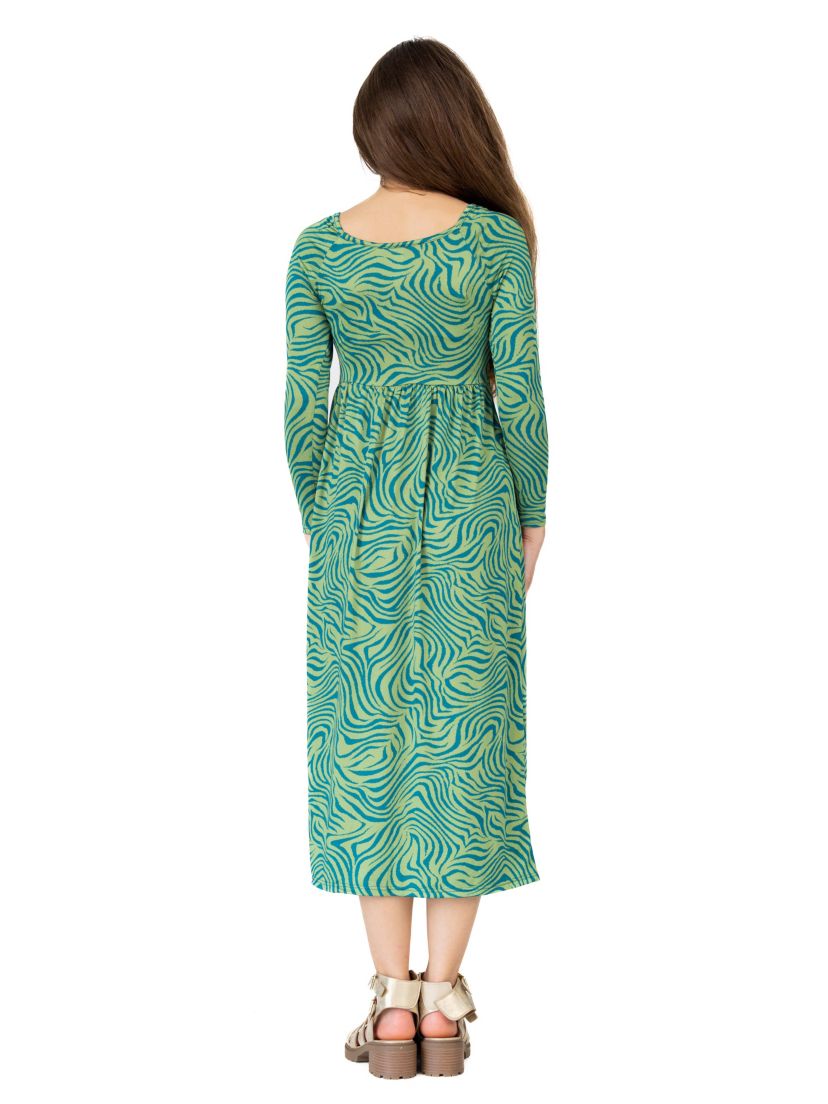 Girls Green Print Long Sleeve Maxi Dress