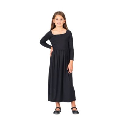 Girls Long Sleeve Pleated Maxi Dress Solid Color