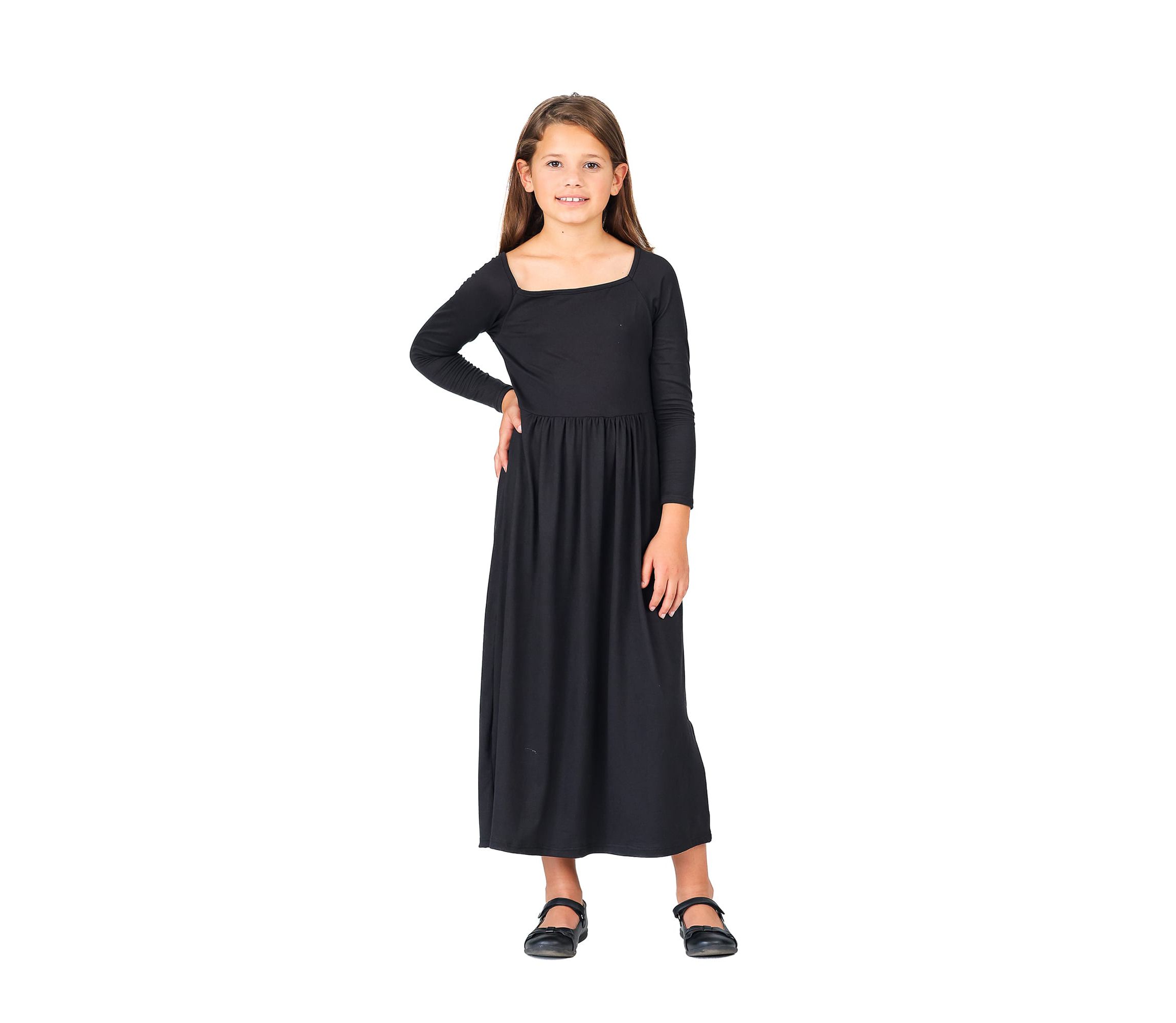 24seven Comfort Apparel Girls Long Sleeve Pleated Maxi Dress Solid Color |  Belk