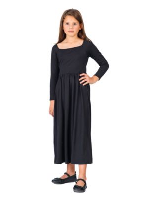 Girls Long Sleeve Pleated Maxi Dress Solid Color