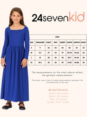 Girls Long Sleeve Pleated Maxi Dress Solid Color