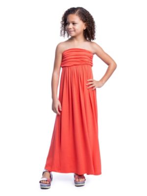 Girls Solid Color Strapless Tube Maxi Dress