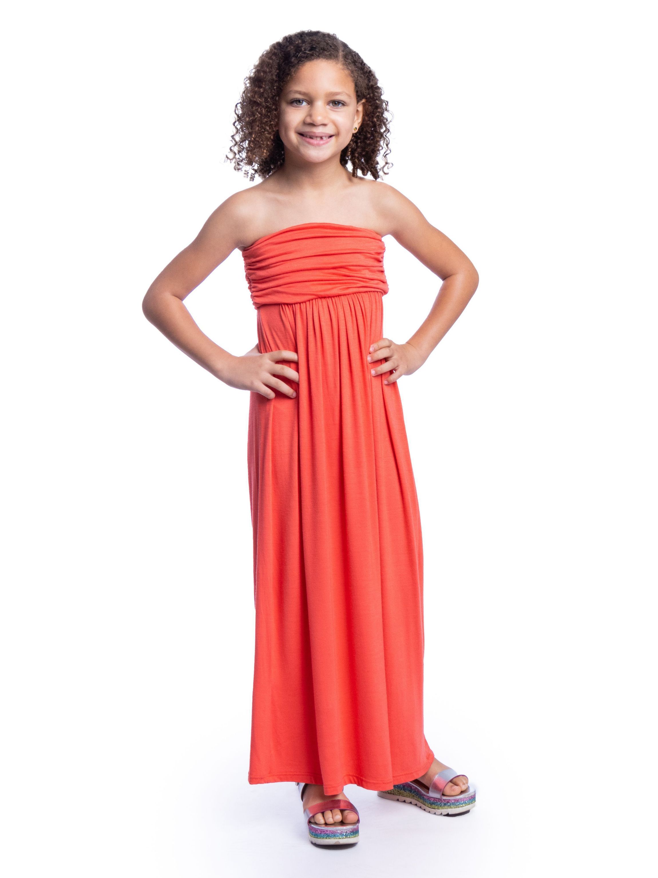 Girls Solid Color Strapless Tube Maxi Dress