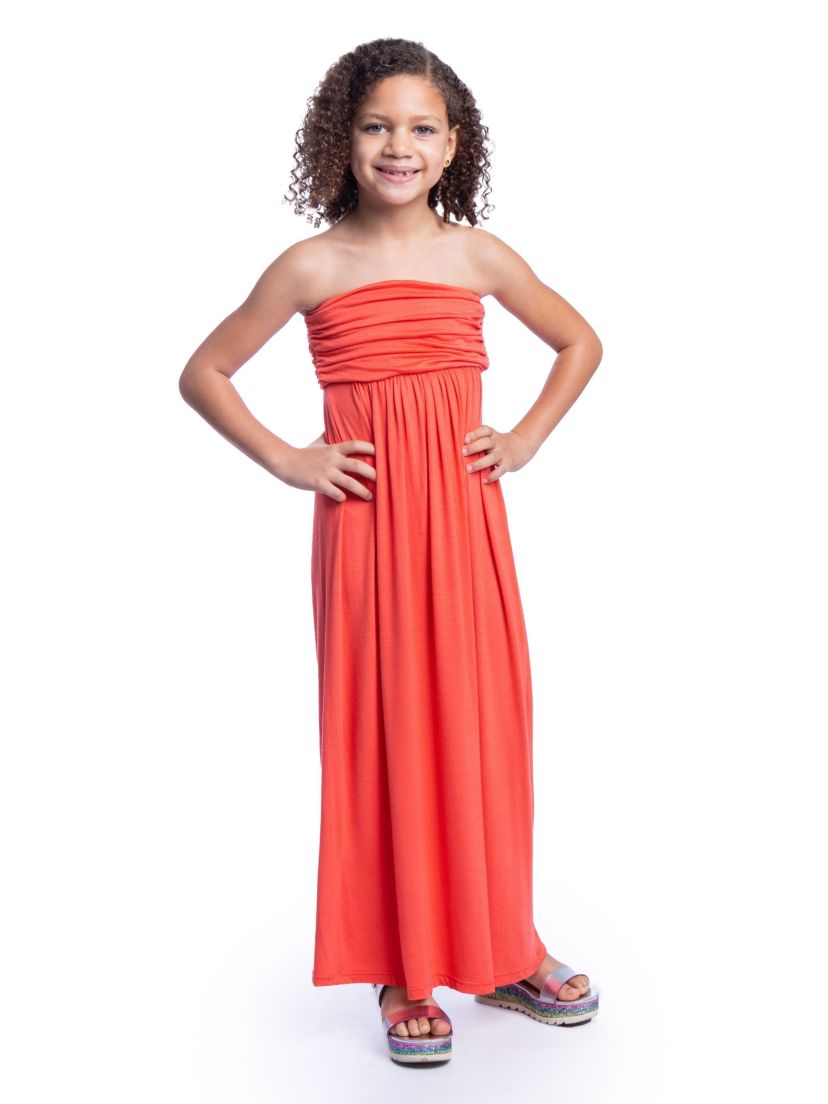 Girls Solid Color Strapless Tube Maxi Dress