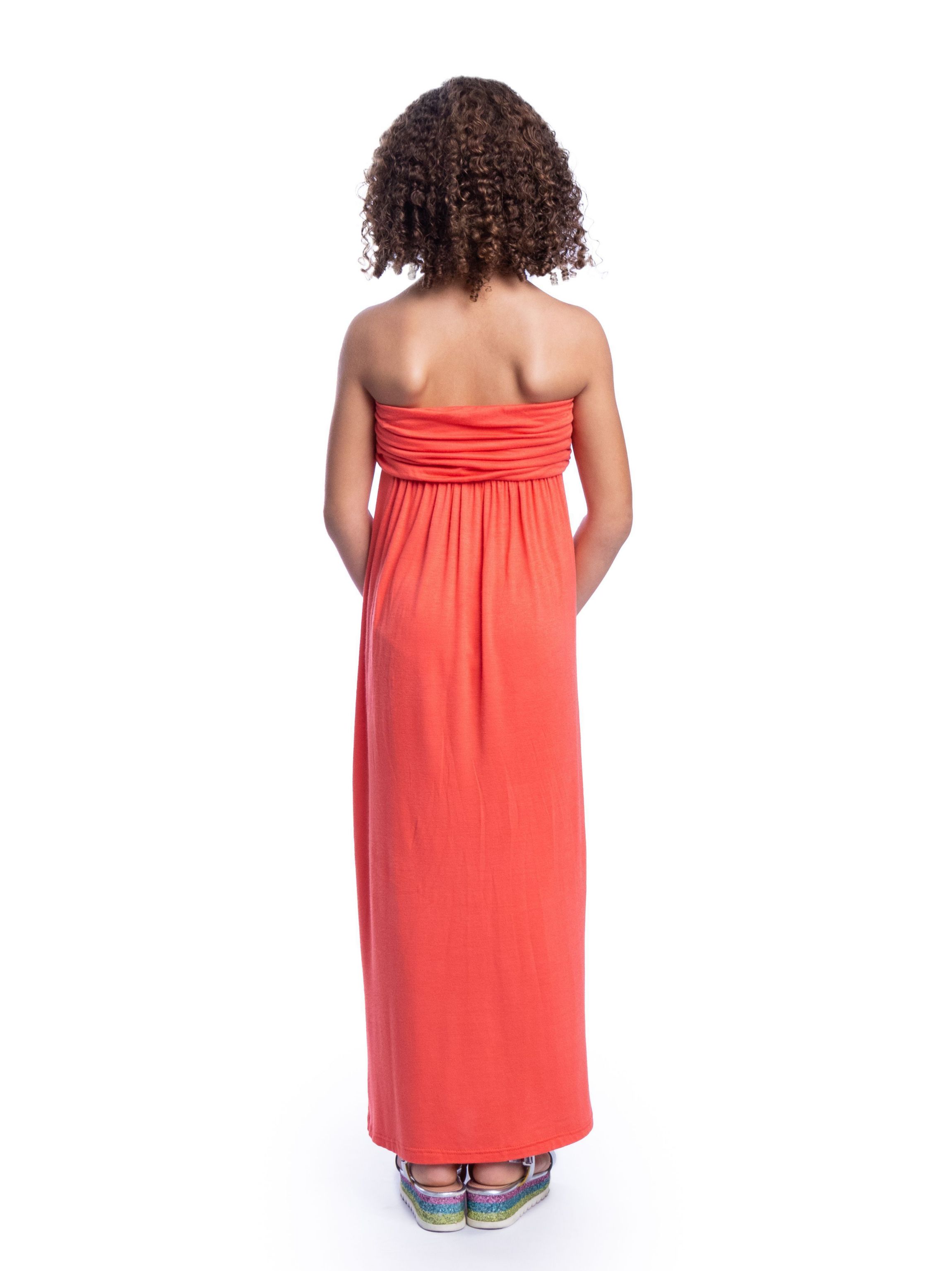 Girls Solid Color Strapless Tube Maxi Dress