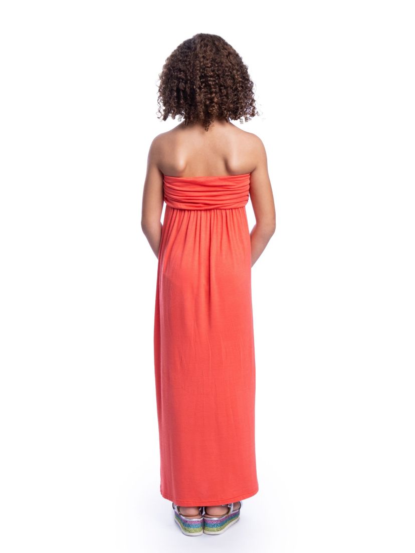 Girls Solid Color Strapless Tube Maxi Dress