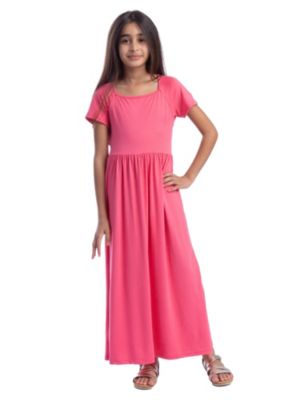 Girls Short Sleeve Pleated Maxi Dress