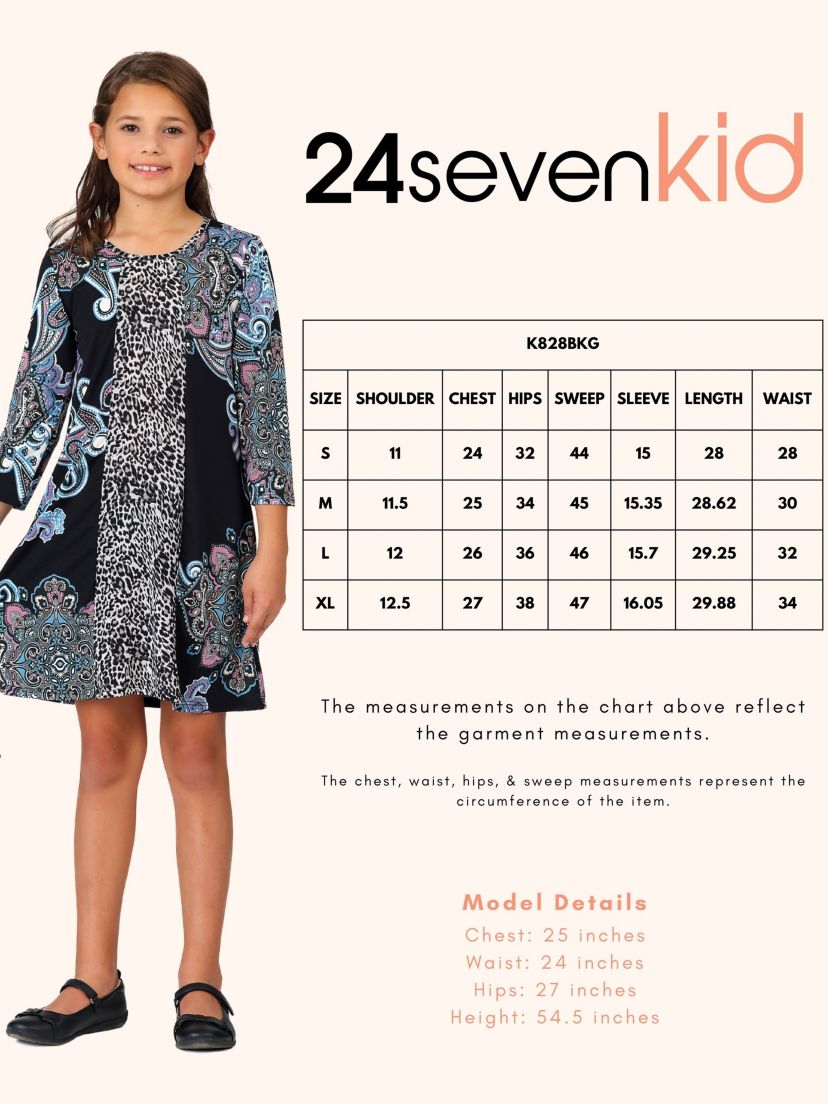 Girls Black Multiprint Knee Length Dress