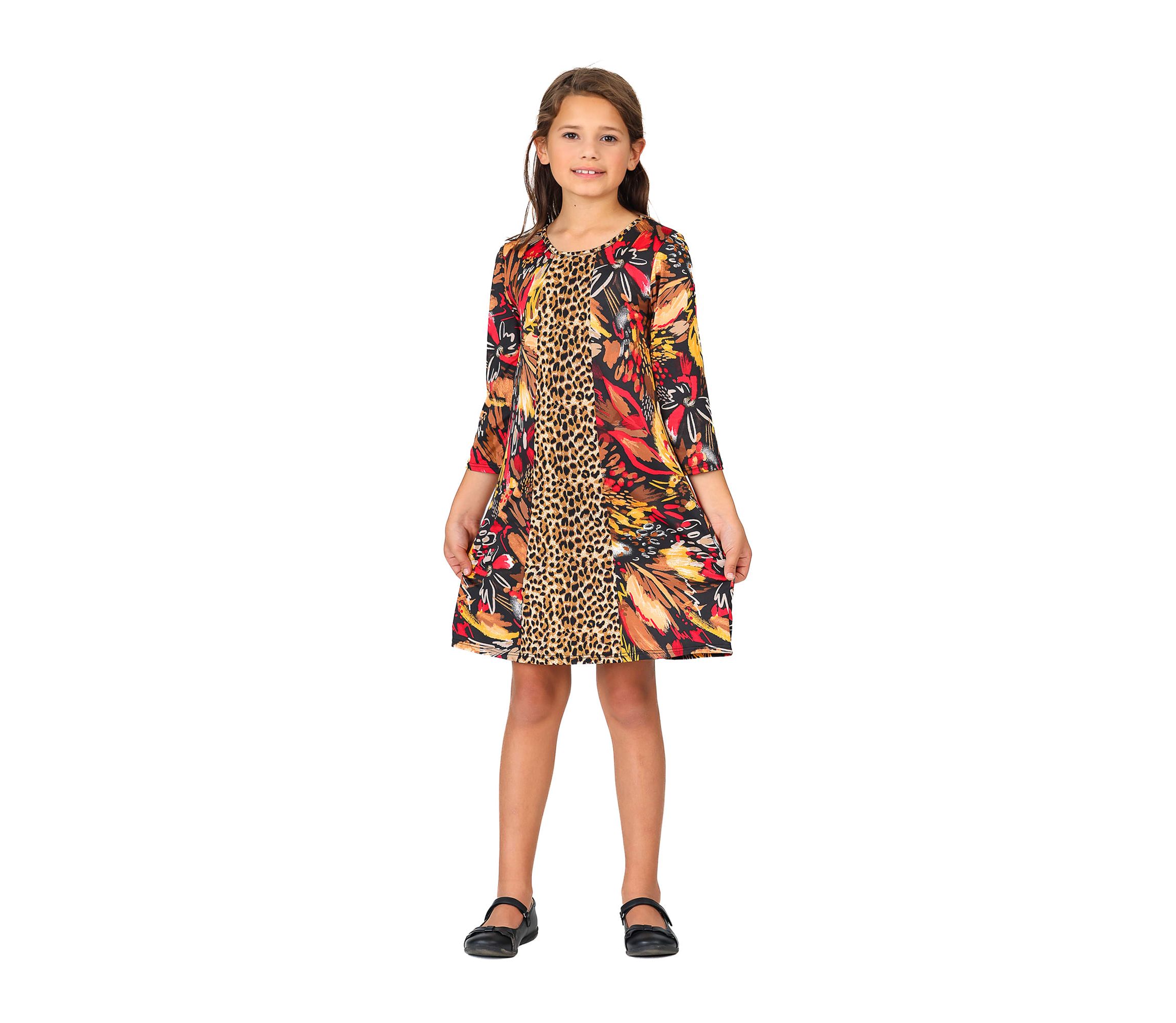 Girls Red Multiprint Knee Length Dress