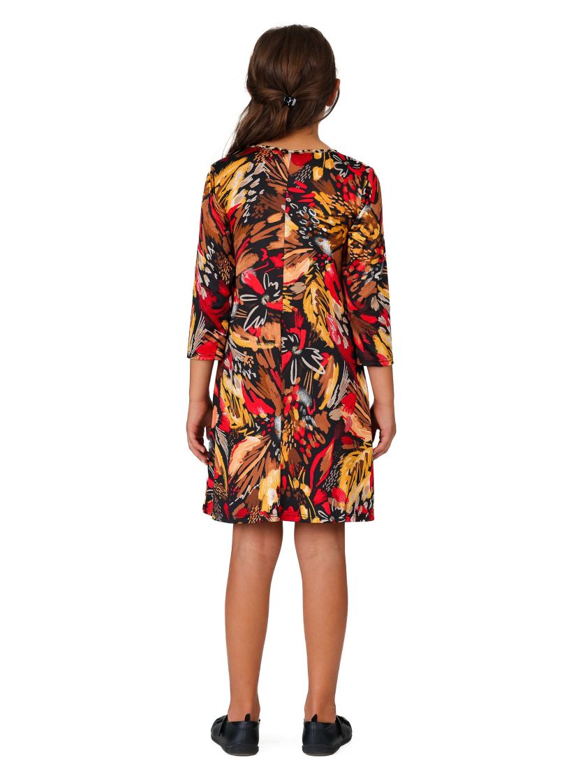 Girls Red Multiprint Knee Length Dress