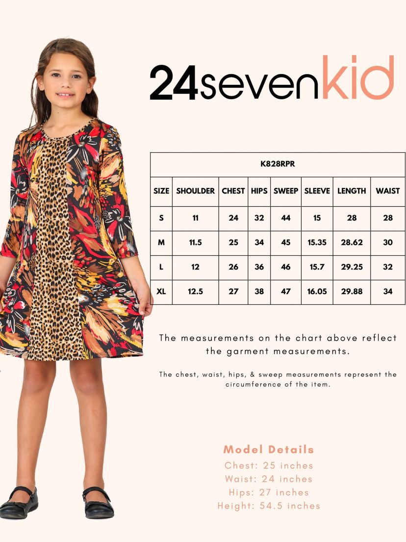 Girls Red Multiprint Knee Length Dress