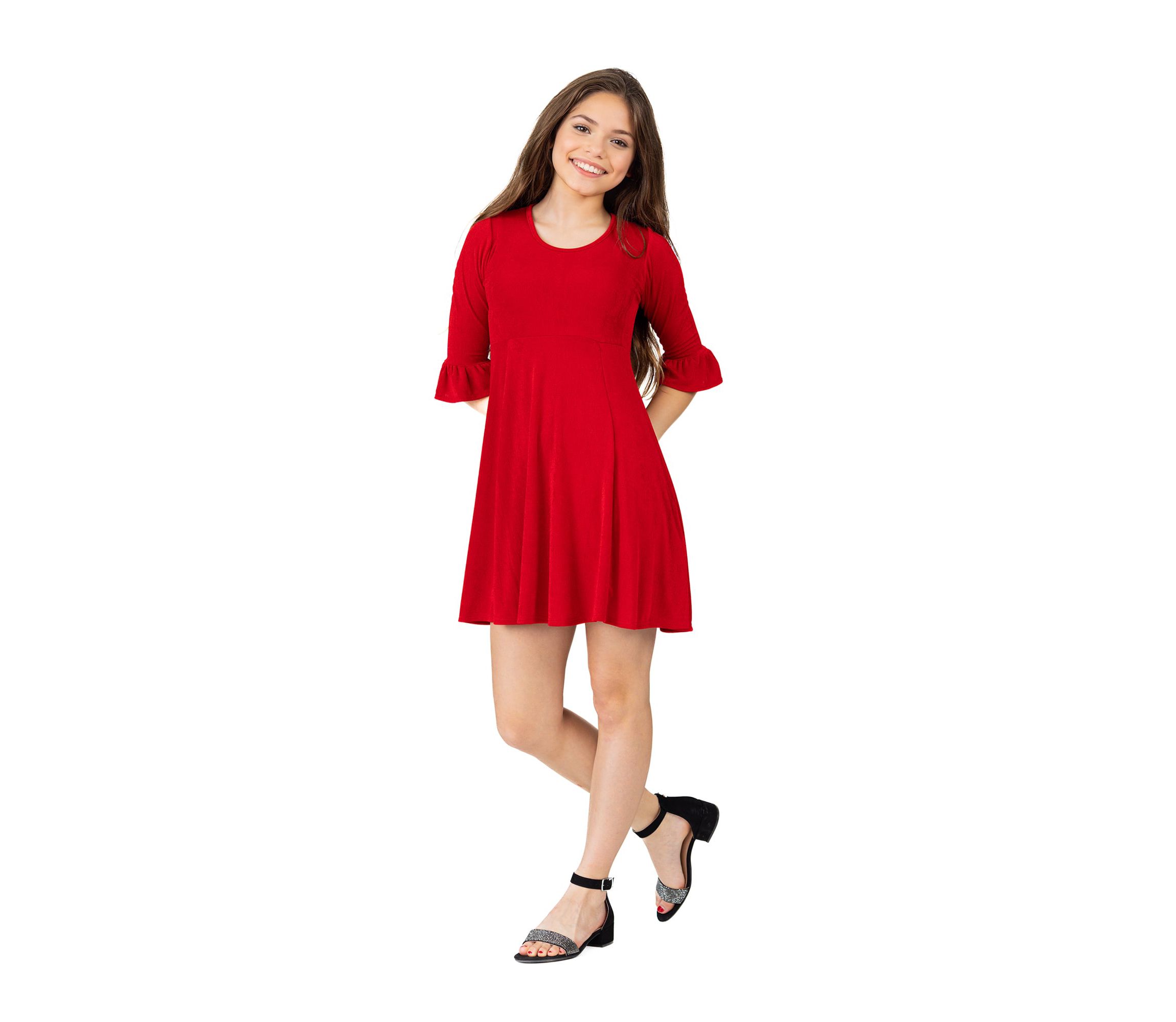 Girls Elbow Length Sleeve Fit and Flare Party Dress