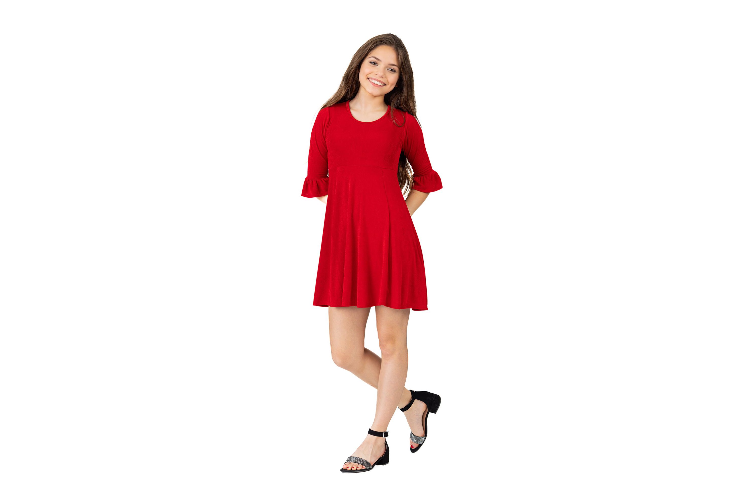 Girls Elbow Length Sleeve Fit and Flare Party Dress
