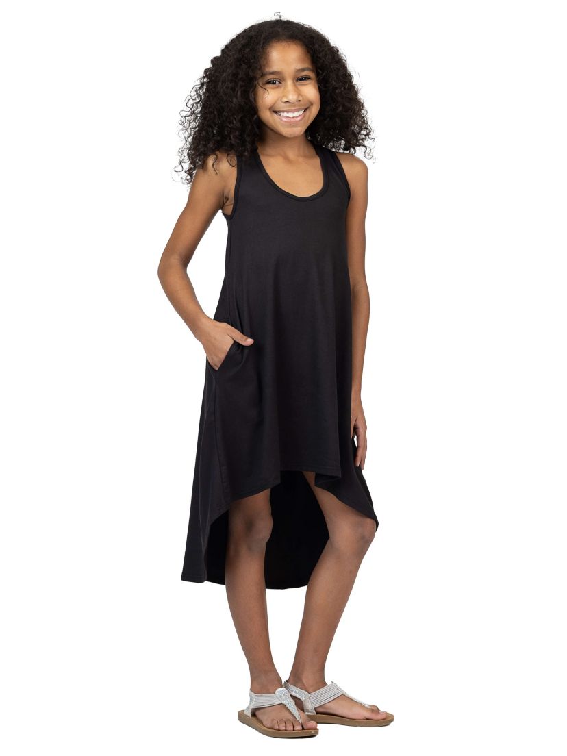 Girls High Low Sleeveless Pocket Dress