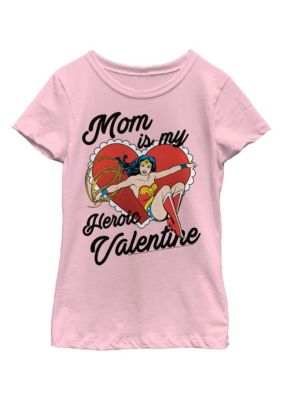 DC COMICS Kids Mom Is My Hero Graphic T-Shirt, Pink, XS