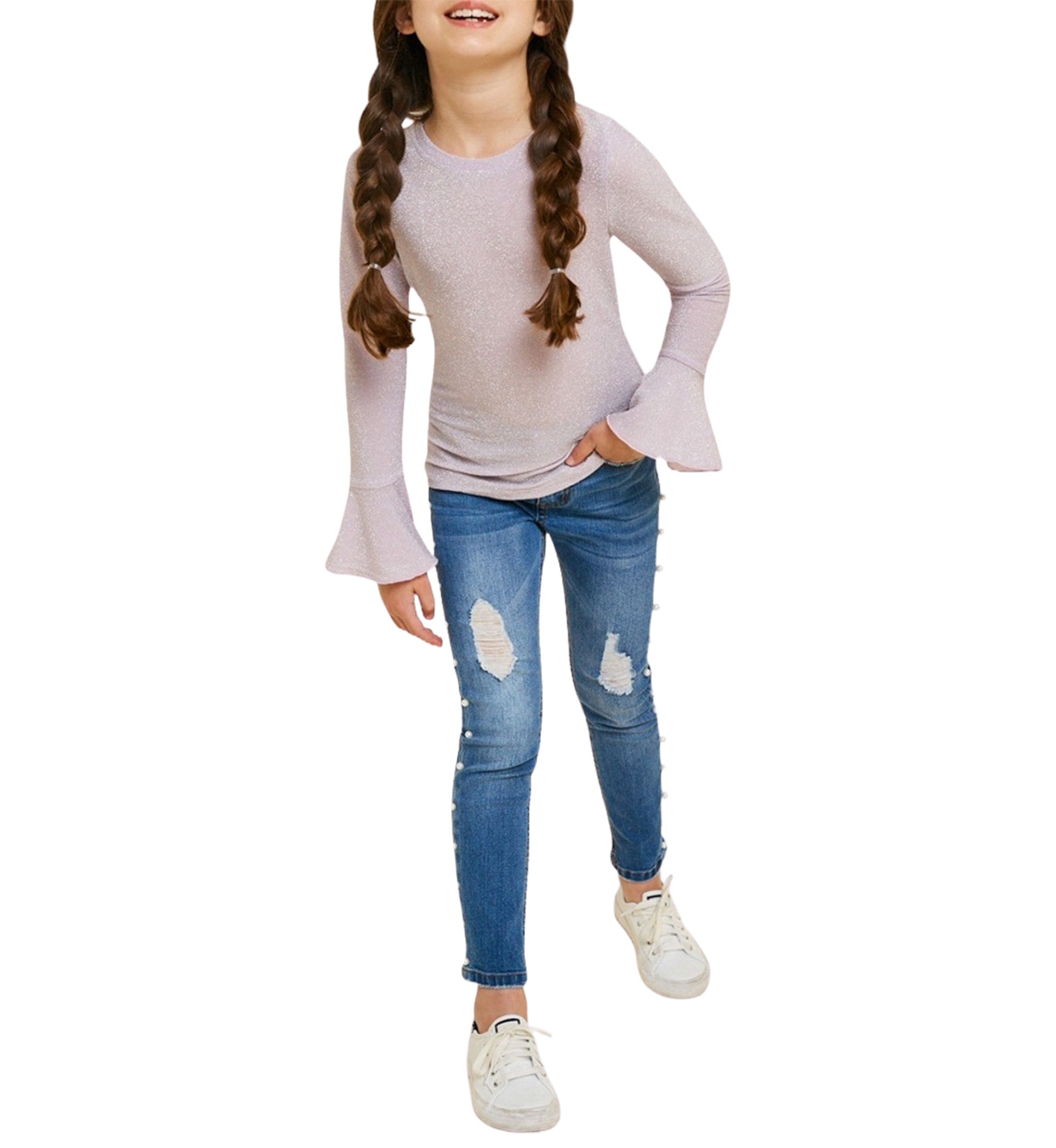 Girls 7-16 Glittery Long Sleeve Top