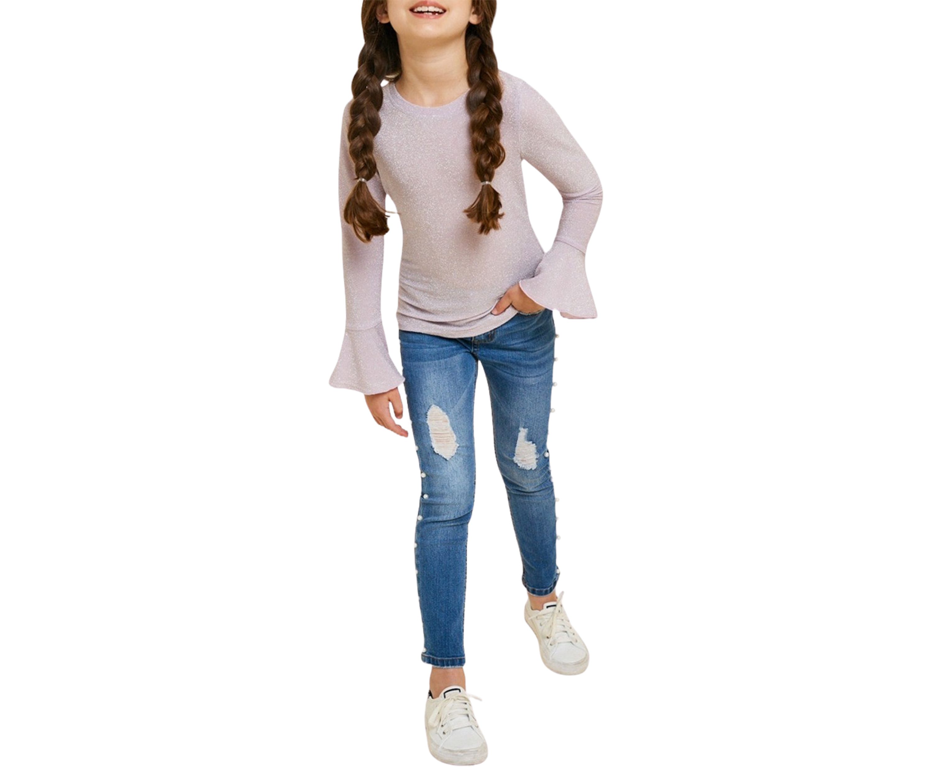 Girls 7-16 Glittery Long Sleeve Top
