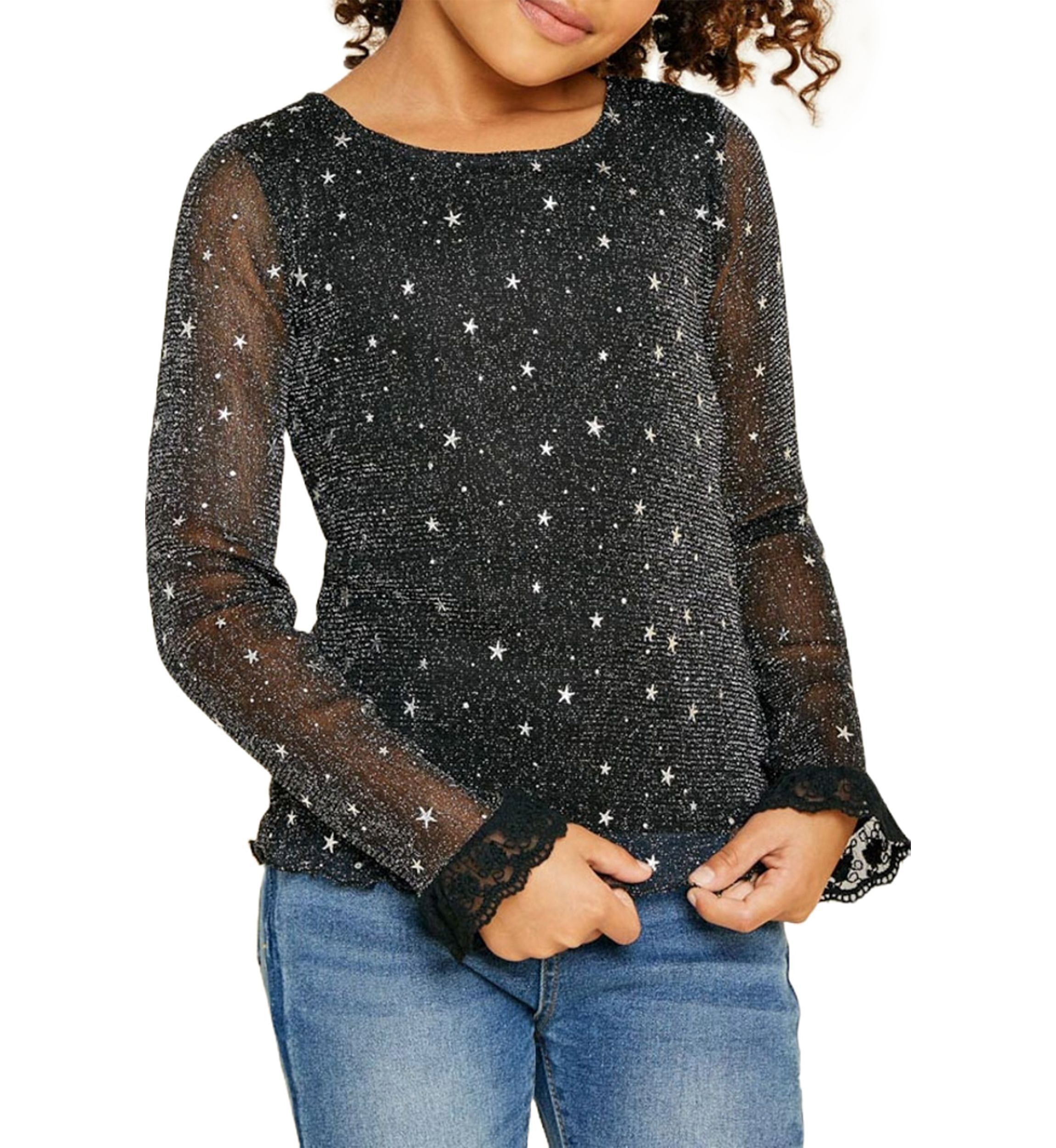 Girls 7-16 Sheer Mesh Sparkle Top