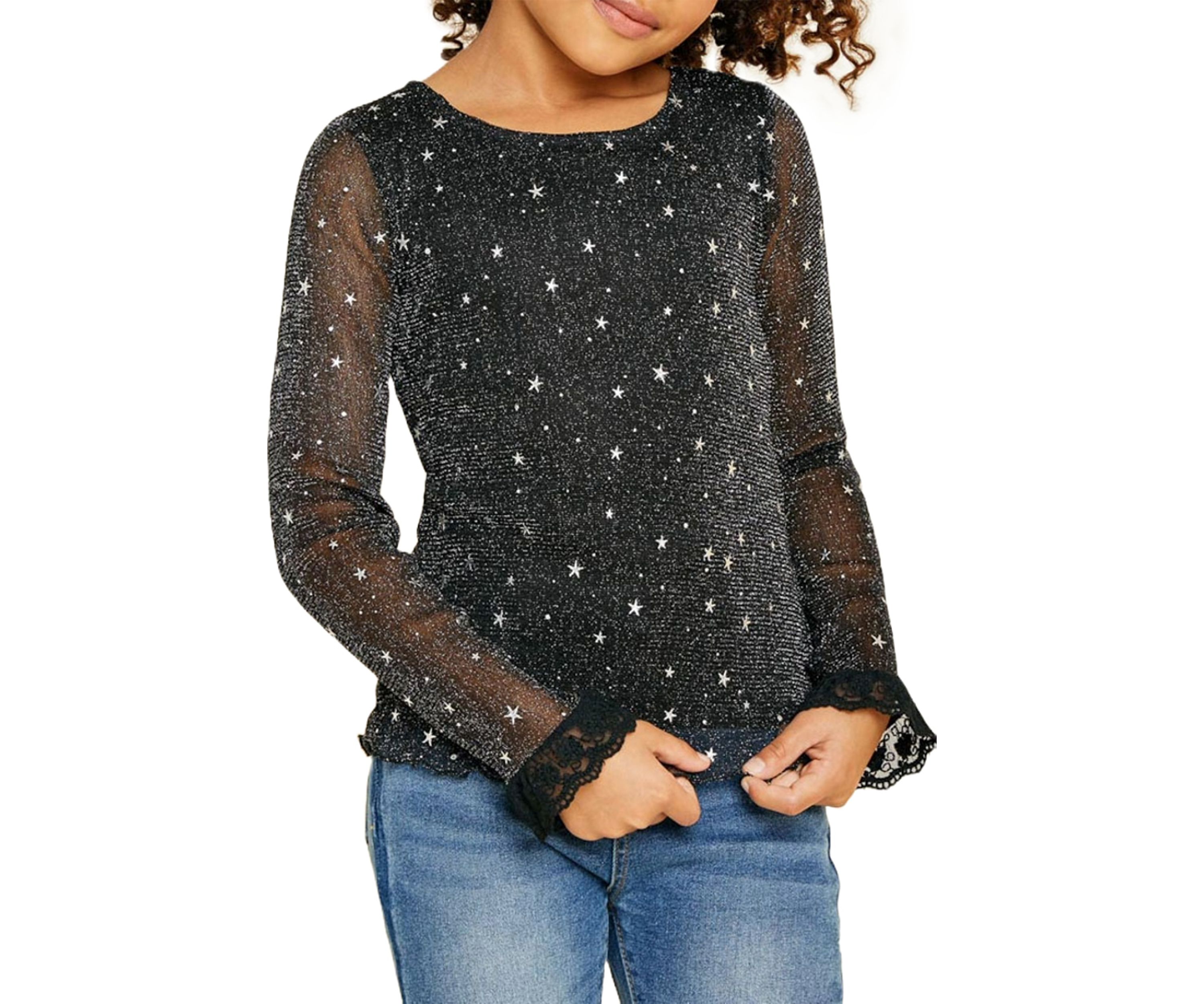 Girls 7-16 Sheer Mesh Sparkle Top