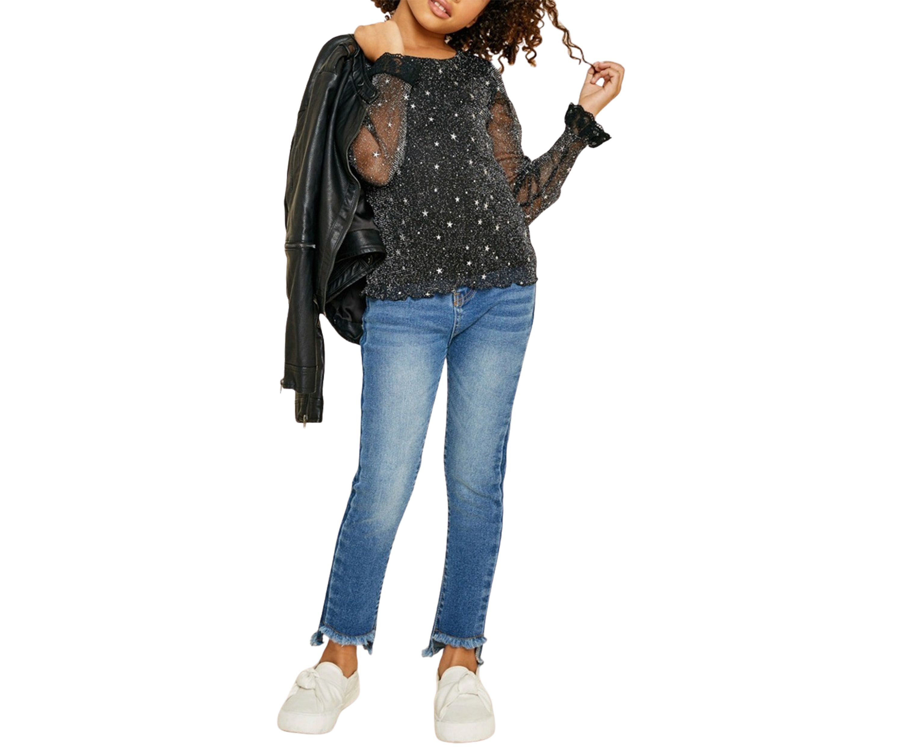 Girls 7-16 Sheer Mesh Sparkle Top