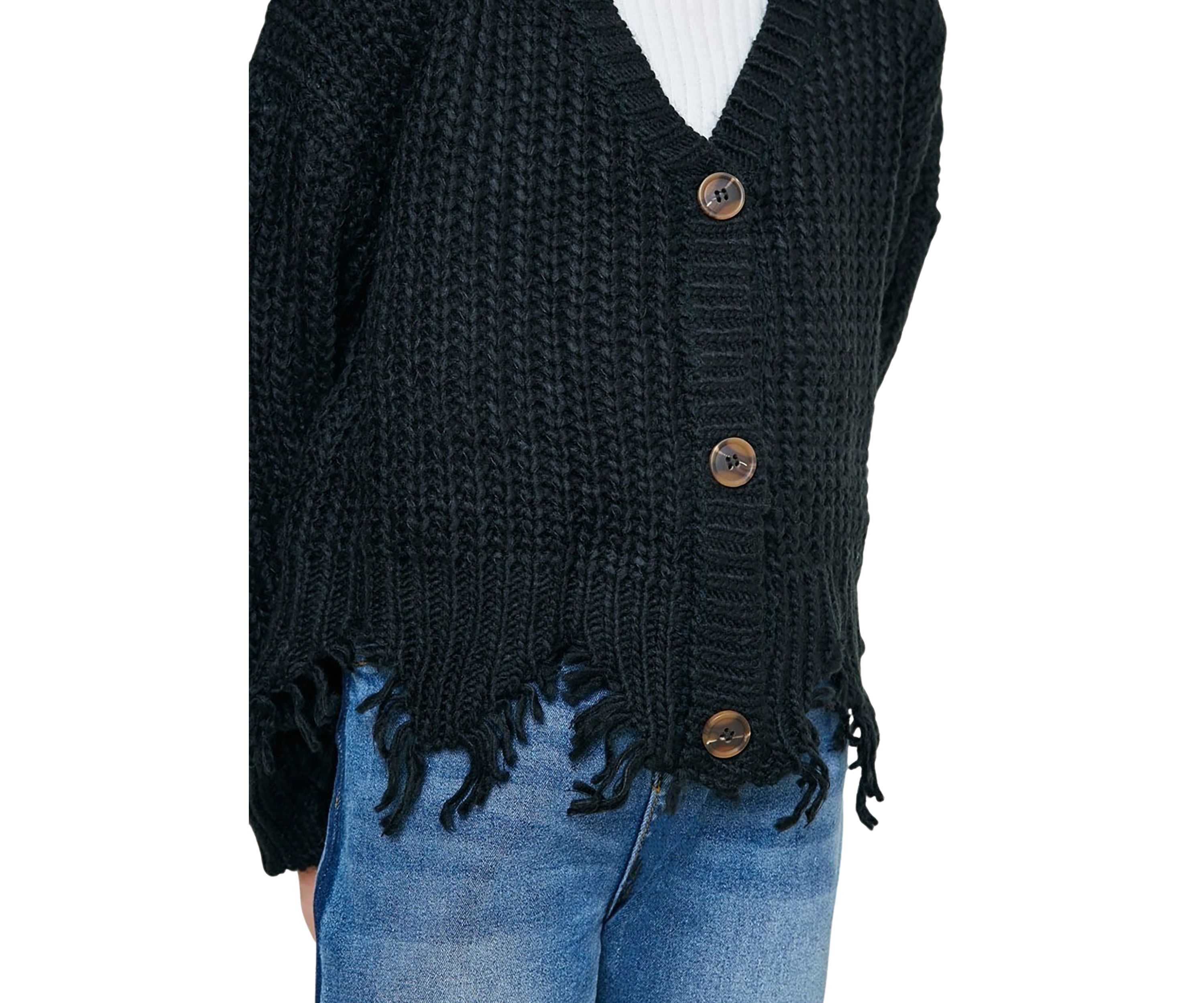 Girls 7-16 Cardigan with Destroyed Hem