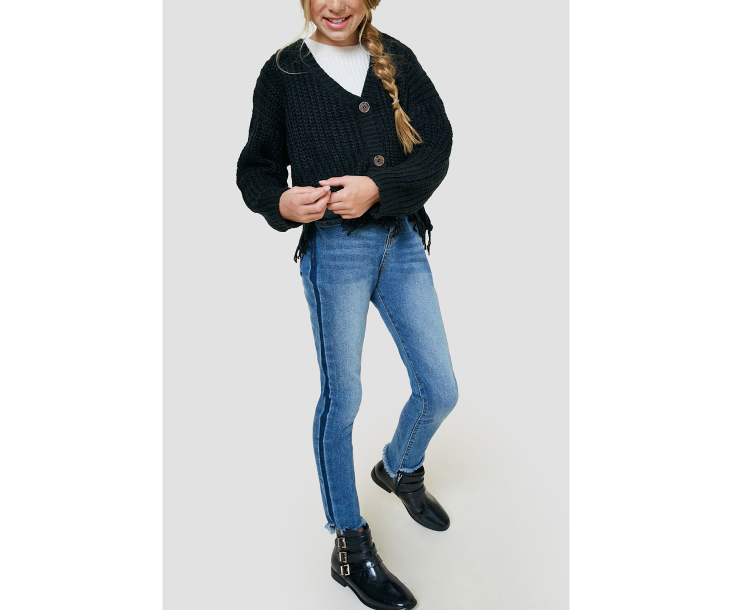 Girls 7-16 Cardigan with Destroyed Hem