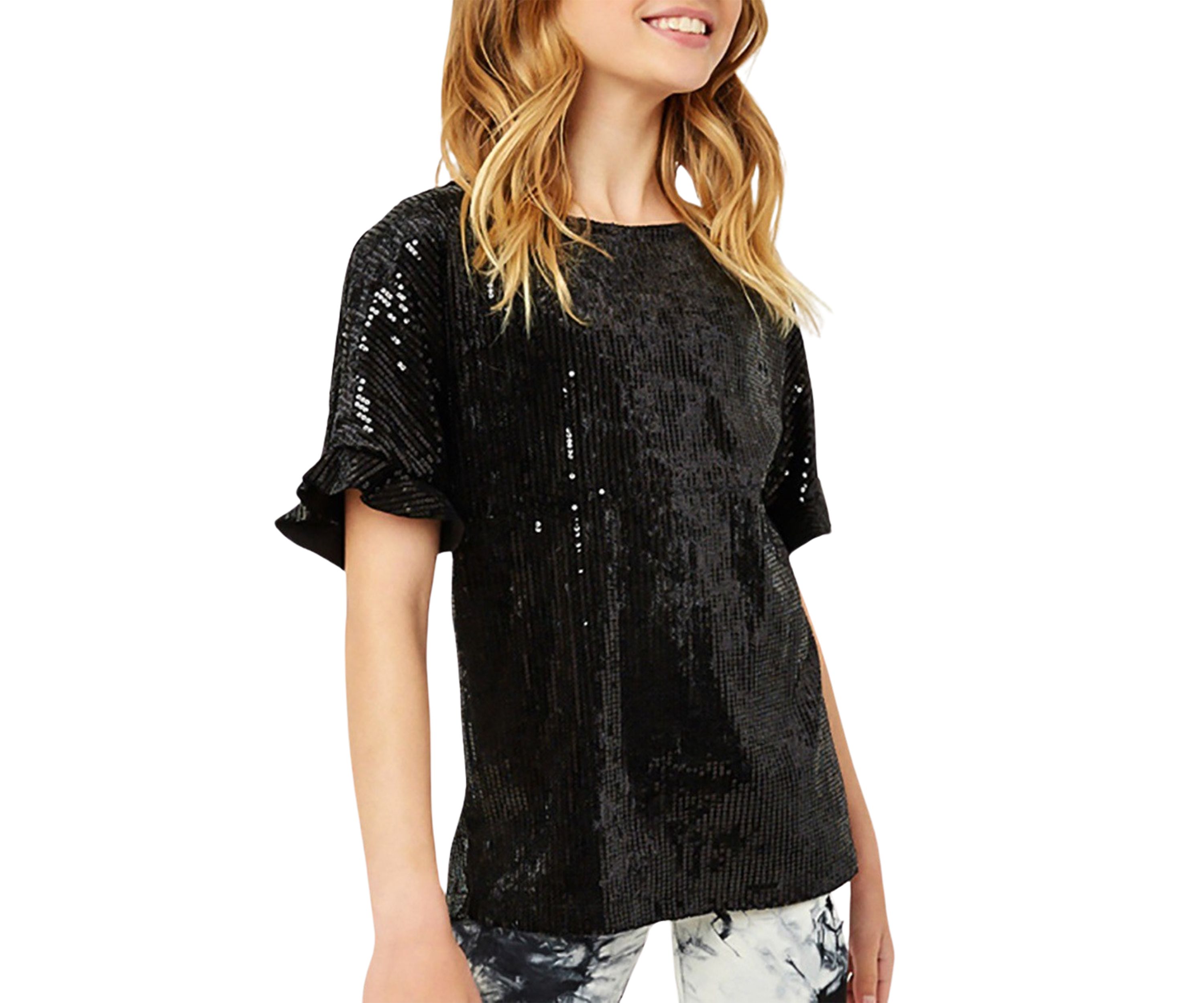 Girls 7-16 Sequin Ruffle Top