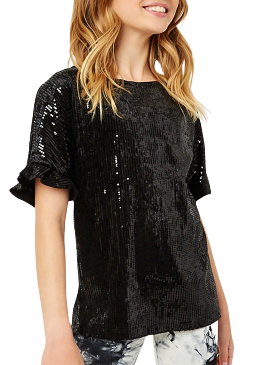 Girls 7-16 Sequin Ruffle Top