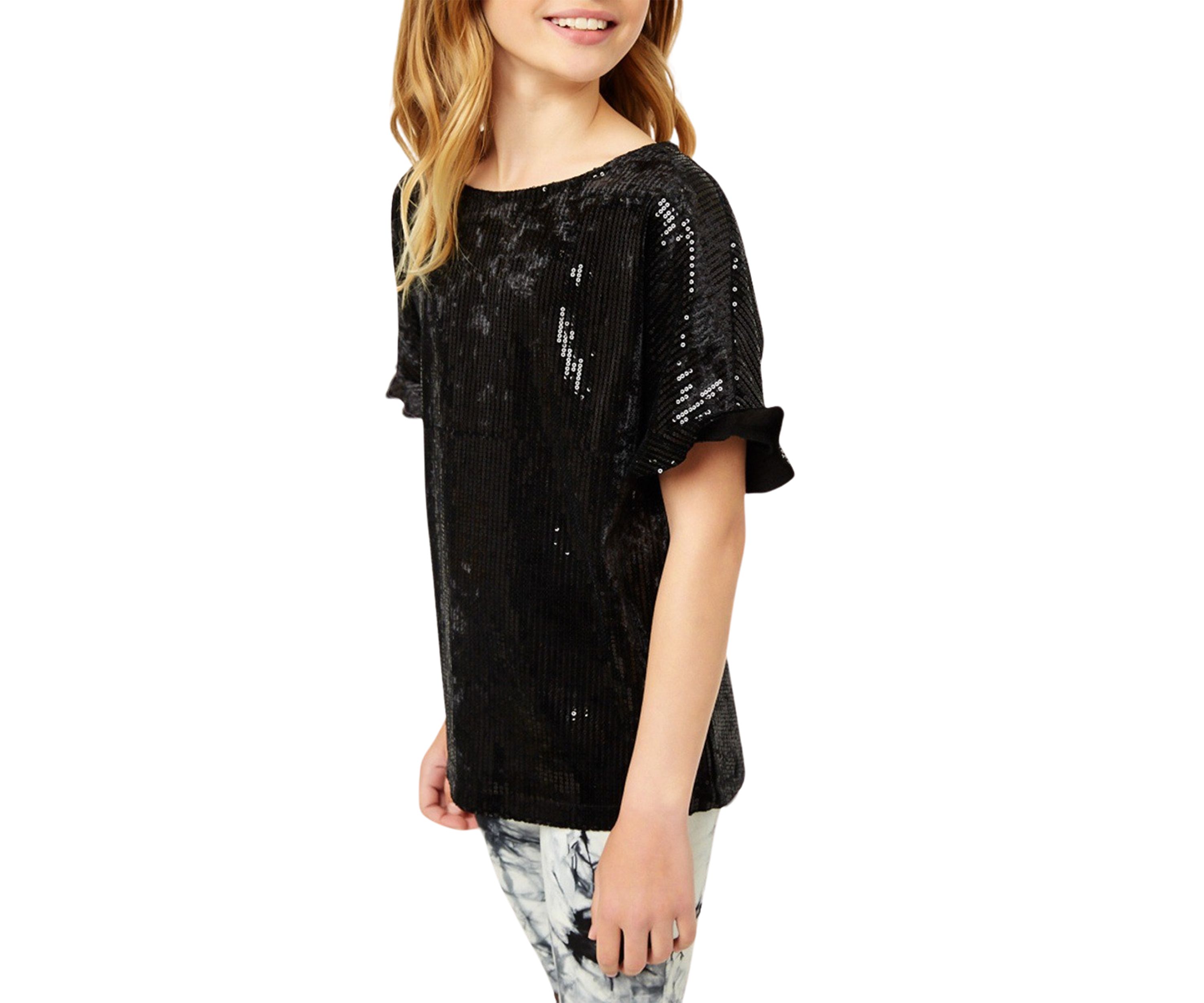 Girls 7-16 Sequin Ruffle Top