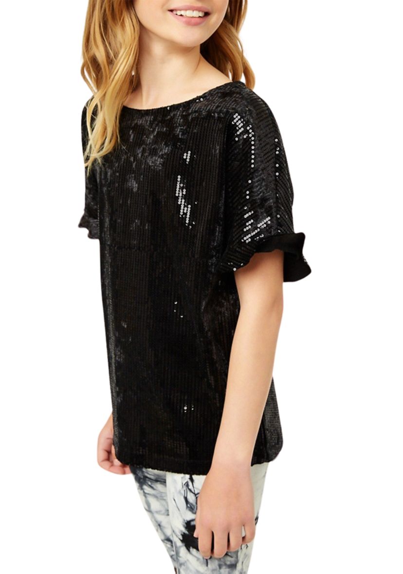 Girls 7-16 Sequin Ruffle Top