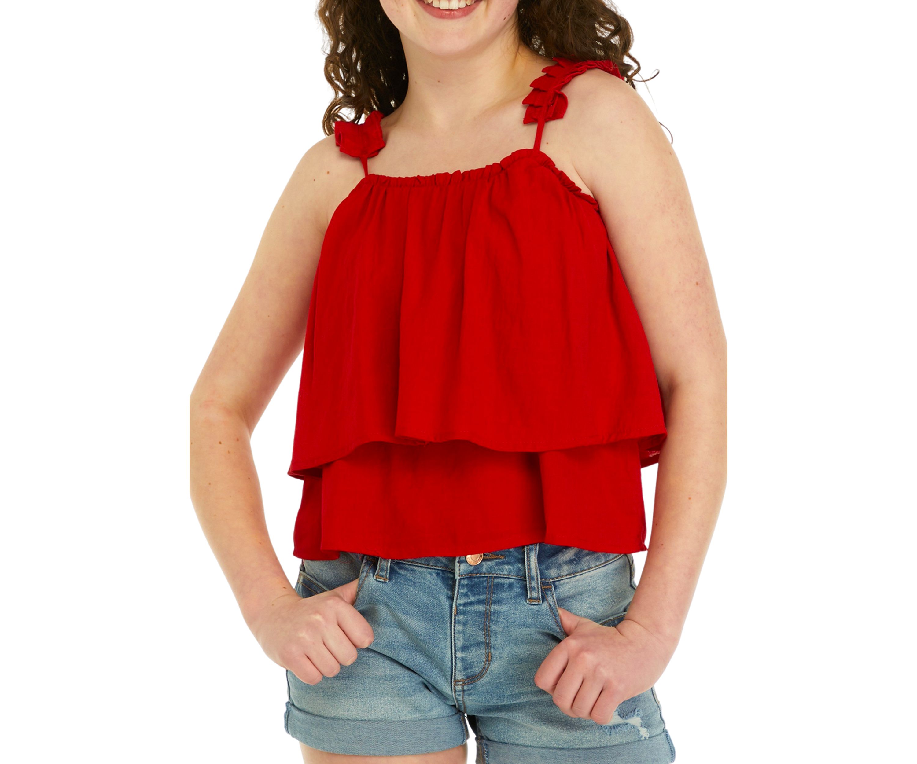 Girls 7-16 Tiered Pleated Strap Tank