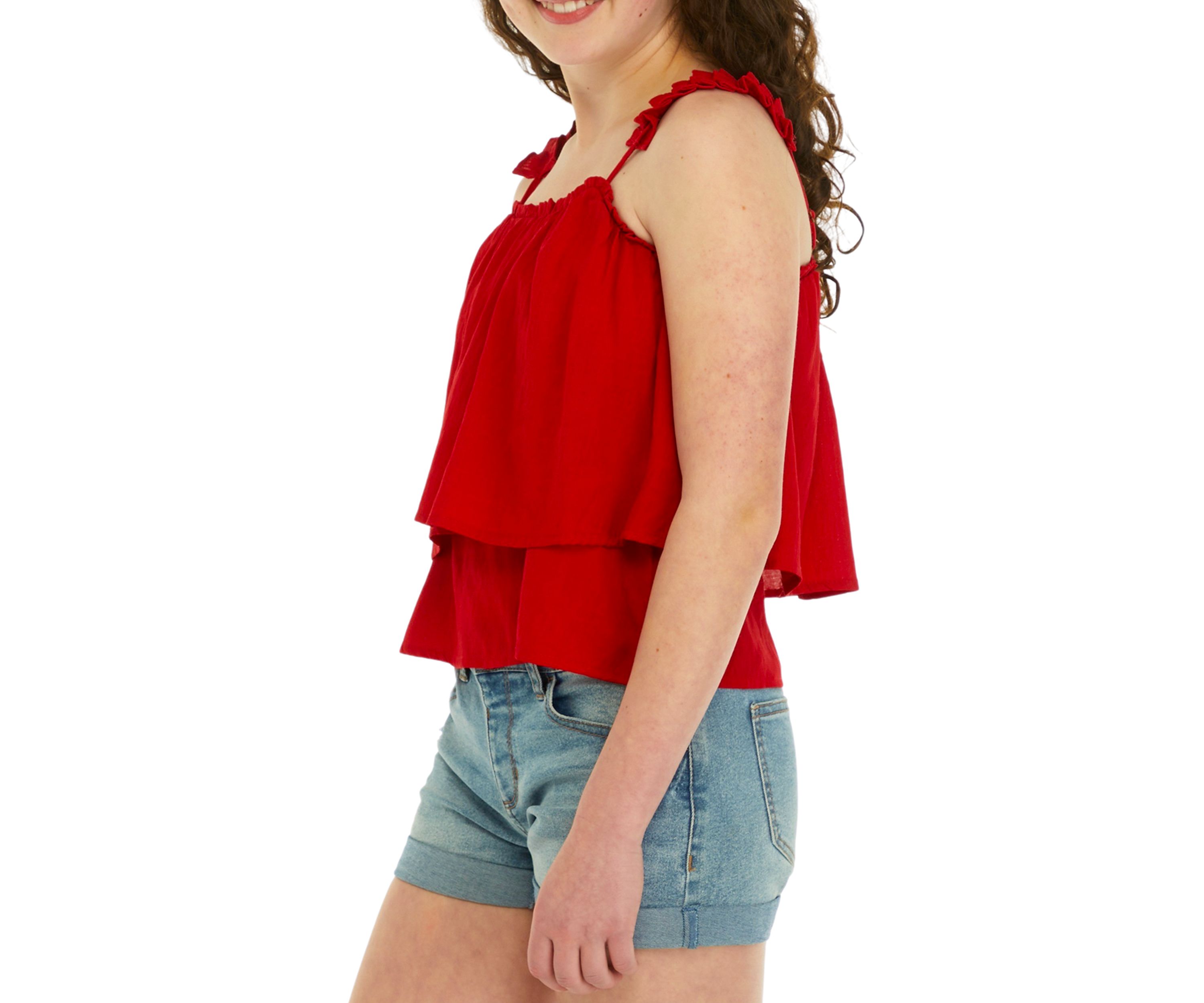 Girls 7-16 Tiered Pleated Strap Tank